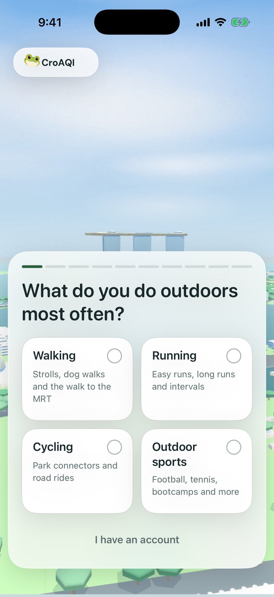 CroAQI asking what you do outdoors most often: walking, running, cycling or outdoor sports.