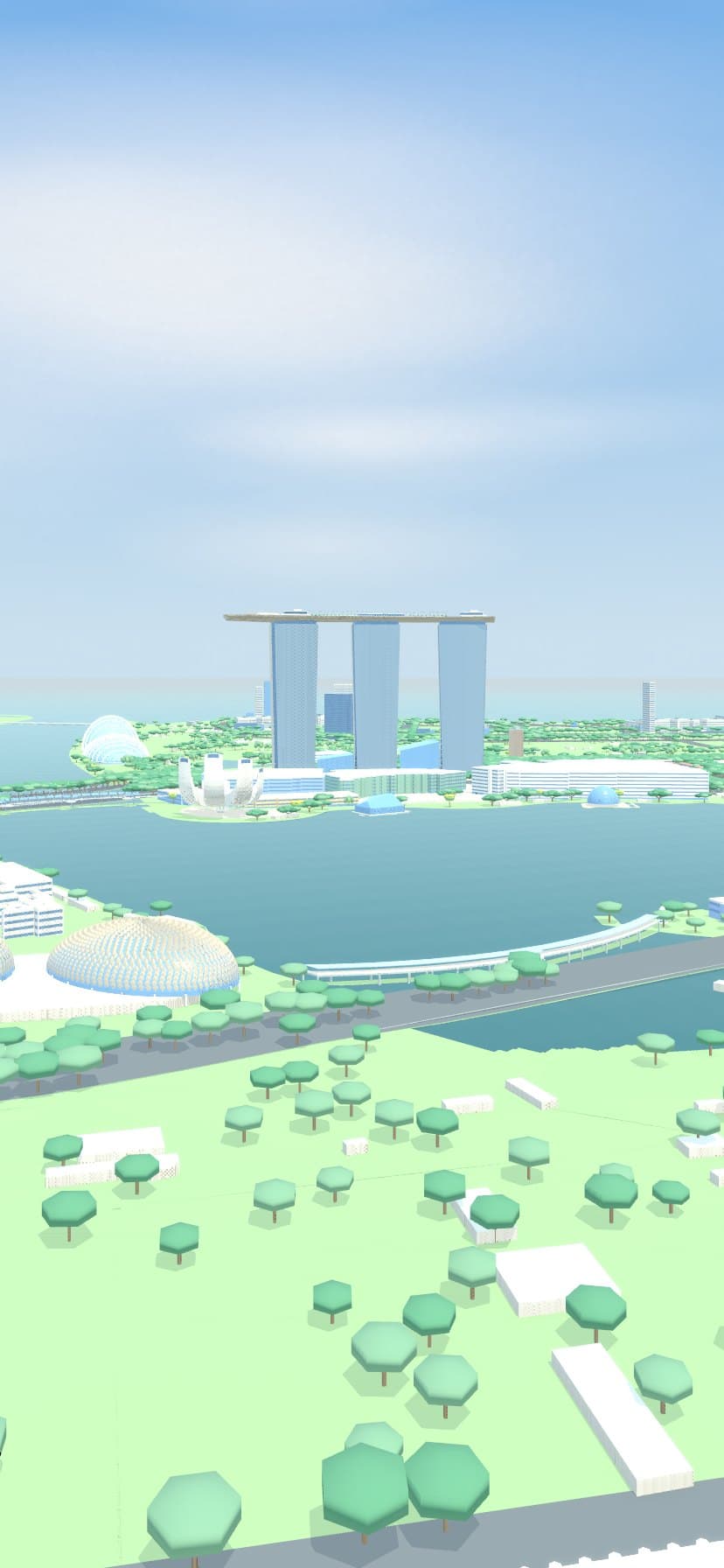 CroAQI's 3D Singapore from night to sunrise, through a shower and into a clear day over Marina Bay.