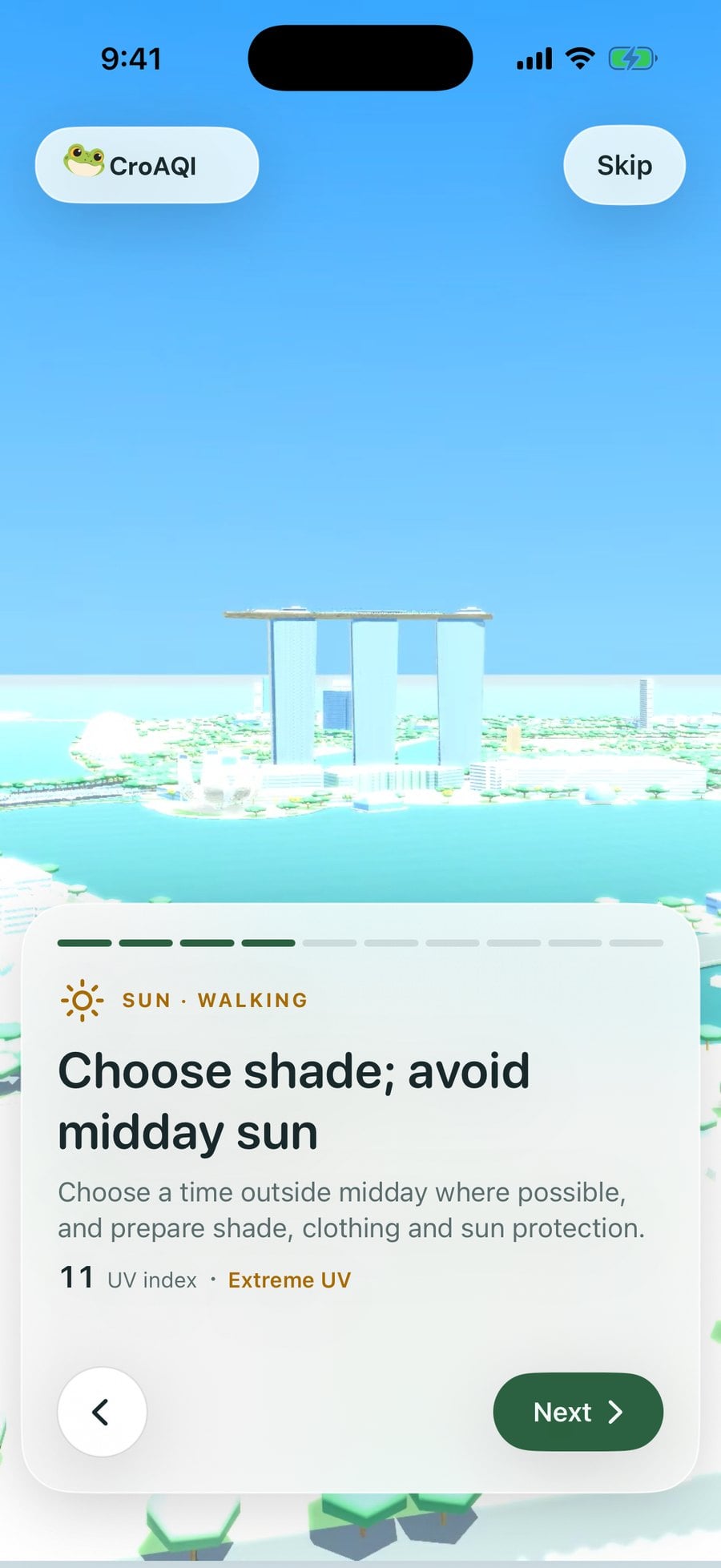CroAQI sun advice for a walk on a tough day at Marina Bay.
