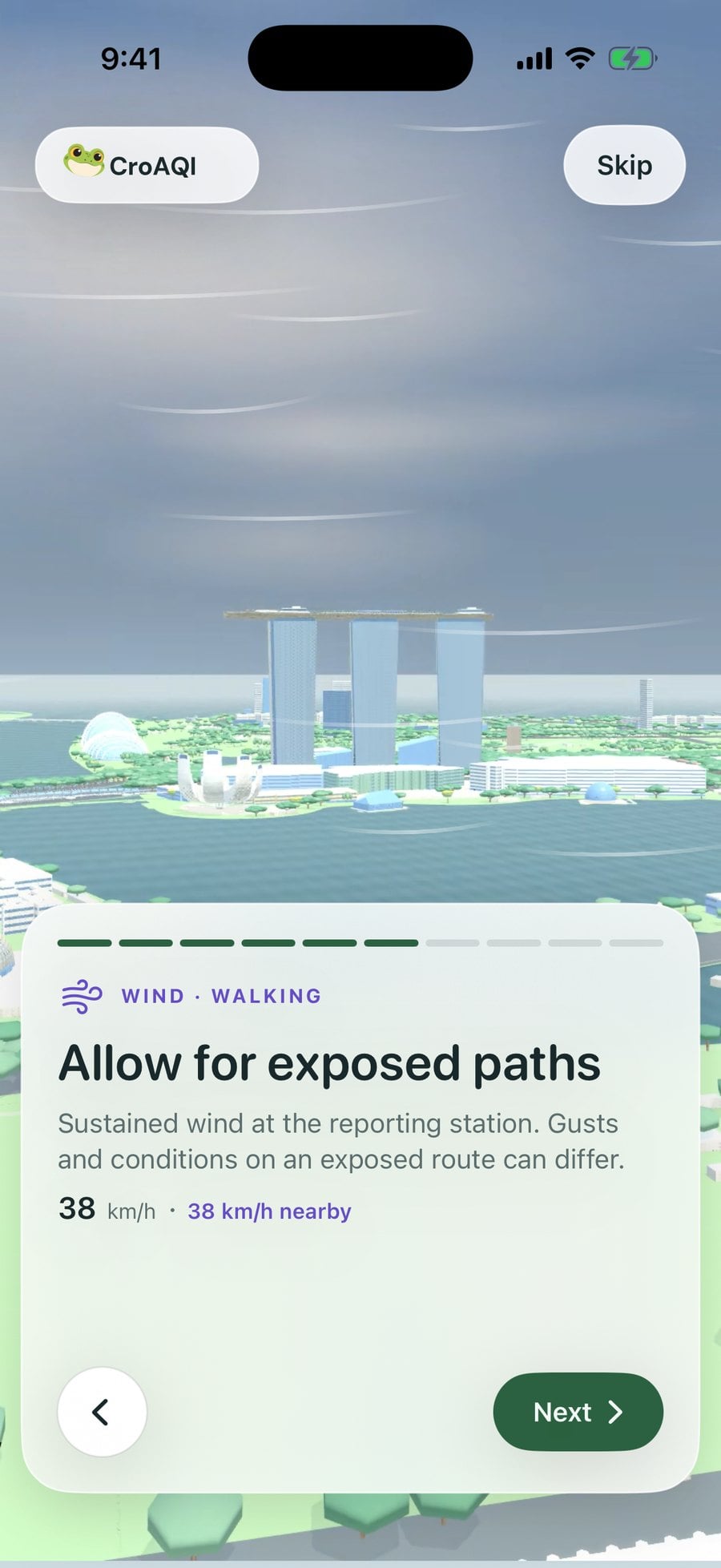 CroAQI wind advice for a walk on a tough day at Marina Bay.